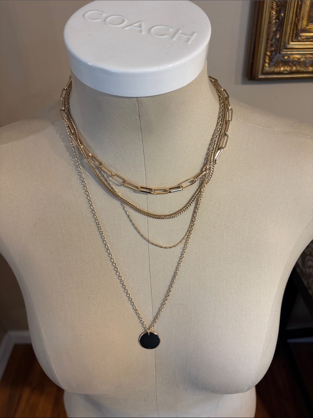 Express  Gold-Tone Layered Necklace with gold  Disc Pendant